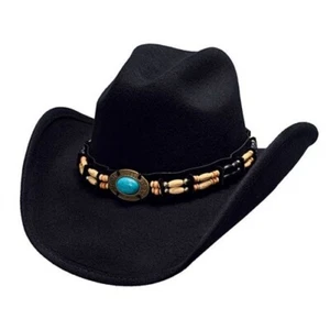Bullhide Hats Fortune Black Wool Western Hat Cowboy Turquoise Beaded Band Large - Picture 1 of 2