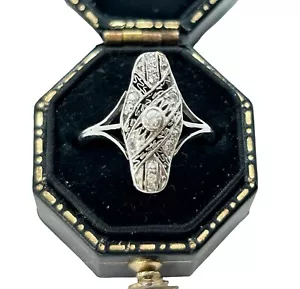 Enchanting Antique Art Deco Diamond Filigree 14k White Gold Ring size 4.5 - Picture 1 of 9