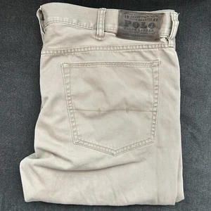 Polo Ralph Lauren 650 Straight Pants Mens 38x32 Beige Chino 5 Pocket Khaki Twill - Picture 1 of 9