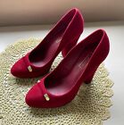 Topshop red real suede leather Court heels size 6 39 round toe chunky heel vgc