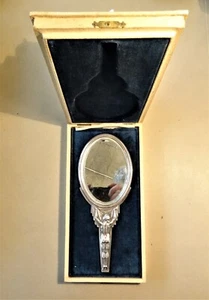 Schwerer Handspiegel 2-seitig LUCIEN BAZOR Bronze versilbert Jugendstil - Bild 1 von 12