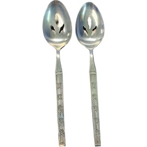 Vintage NORTHLAND Oneida "MONTEZUMA" Stainless Pierced SPOON Set of 2 - Picture 1 of 4