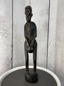 Vintage African Tribal Man ~ Warrior Drummer ~ Hand-Carved Wood Art Sculpture - Picture 1 of 8