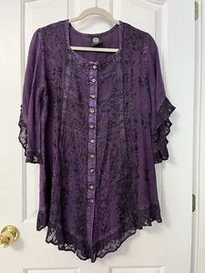 Himalayan Arts by Yeshi Bluse Large Boho Fairycore bestickt Festival lila - Bild 1 von 7