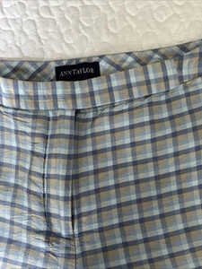 Ann Taylor Pants Women 4 Blue Plaid Ankle Straight Leg 100% Silk Preppy Career - Picture 1 of 12