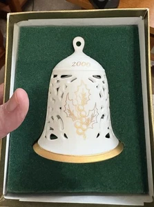 Wedgwood 2000 Christmas Bell Ornament White Gold Holly Decoration Pierced - Picture 1 of 8