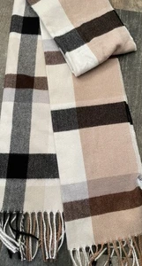 Casual Scarf, Unisex, Cream Tan Brown Grey Brand New,  80 X 14 Inches,  Check - Picture 1 of 4