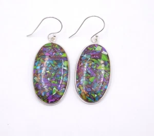 6.50 Gm Lab-Created Copper Turquoise Stone 925 Sterling Silver Earring Size 2" - Picture 1 of 4