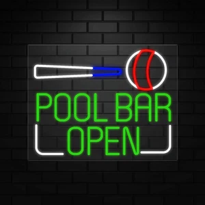 Pool Bar Open Sign for Retail Displays | LED Flex Neon | 31"W x 24"H x 1"D - Picture 1 of 5