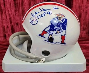 John Hannah Signed + Inscribed 73' HOF 91 MINI HELMET NEW ENGLAND PATRIOTS PAT - Picture 1 of 10