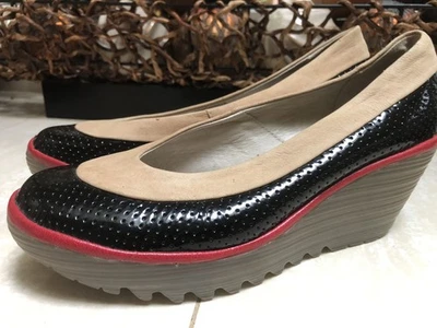 Fly London Yoko Wedge Shoes Black Beige Red EU 40 US 9/9.5 Women’s EUC‼️ LN‼️ - Image 1 of 4