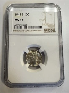 1942 - S MERCURY DIME NGC MS67 - Picture 1 of 4