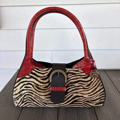 Bolso de hombro de cuero con estampado de cebra de cocodrilo rojo Brahmin Sophie Burchelli Foto 1 de 4