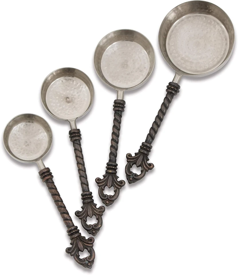 Nuevas tazas medidoras Fleur De Lis de acero inoxidable y latón marrón oscuro de 4 piezas Foto 1 de 3