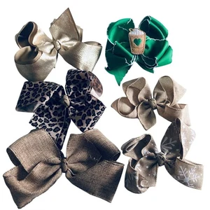 Set of 6 Baby Girl's Hair Bows Coffee Christmas Leopard Gold Southern Boutique - Picture 1 of 10