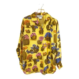 Carlisle VTG Women’s Button Down Silk Shirt All Over Cactus Print Sz 8 Rare! - Picture 1 of 6