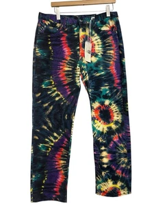 Jeans mnml uomo W33X30L multicolore tie dye gamba dritta denim pantaloni festival nuovi con etichette - Foto 1 di 6