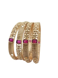 Gioielli indiani stile Bollywood braccialetto 4 pezzi etnico placcato oro braccialetti matrimonio - Foto 1 di 5