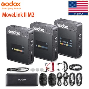 US Godox MoveLink II M2 2*Transmitter+Receiver 2.4G Wireless Lavalier Microphone - Picture 1 of 14