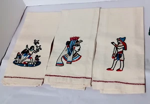 Egyptian Embroidered Tea Kitchen Towels Vntg Cotton Muslim Lot of 3 - Picture 1 of 7