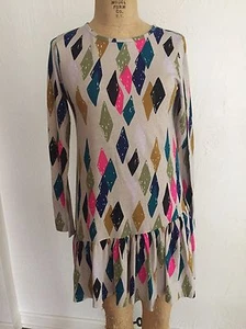 Colorful Diamond Gem JOAH LOVE Whitney Beige Cotton L/S Dress 14 NWT - Picture 1 of 7