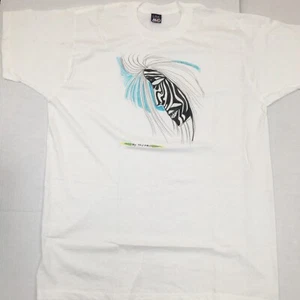 Vintage T-Shirt handgezeichnet bemalt Original Artwork Frau gestreiftes Gesicht Größe XL - Bild 1 von 11