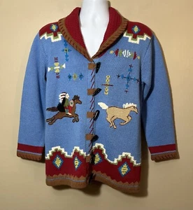 Storybook Knits Southwestern Native American Cardigan Sweater Galloping Chief M - Picture 1 of 9
