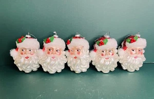 Vintage Handblown Glass Santa Head Ornaments Set of 5 Christmas Decor Tree Decor - Picture 1 of 10