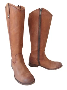 FRYE Melissa Botón Cremallera Lateral 7.5M Cuero Marrón Pull On Botas de Montar Altas MÉXICO - Imagen 1 de 12