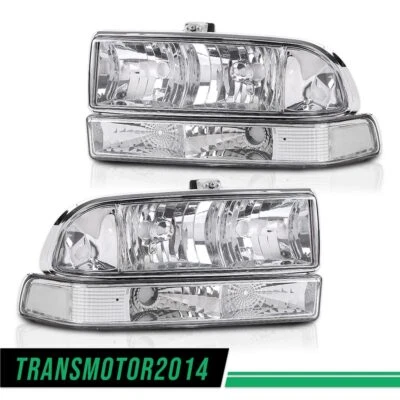 Fit For 98-04 CHEVY S10/BLAZER Headlights Assembly Chrome Housing Clear Corner - Image 1 of 4
