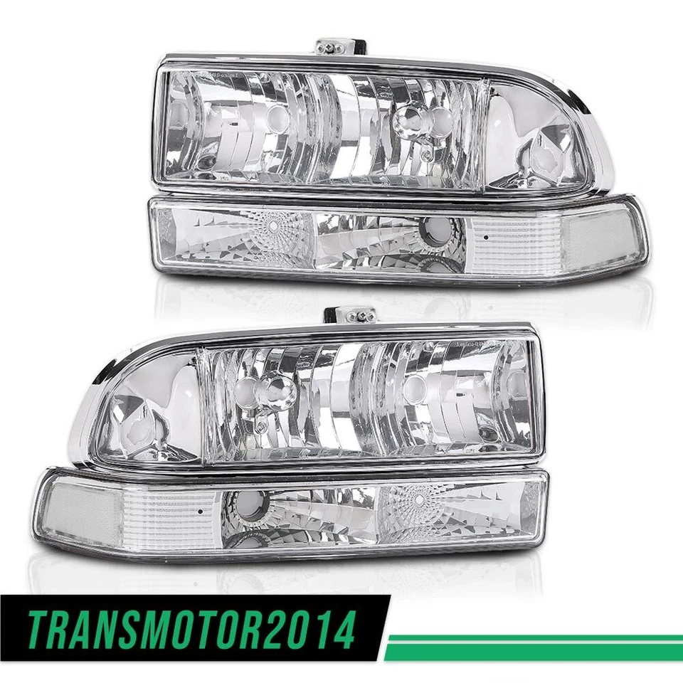 Fit For 98-04 CHEVY S10/BLAZER Headlights Assembly Chrome Housing Clear Corner - Image 1 of 4