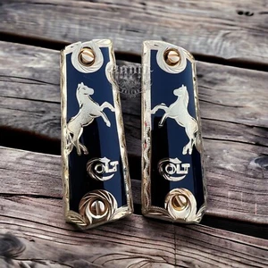1911 45 38 SUPER COLT GOLD GUN PISTOL GRIP CACHAS CHAPEADO DE ORO 24K SCREWS - Picture 1 of 9