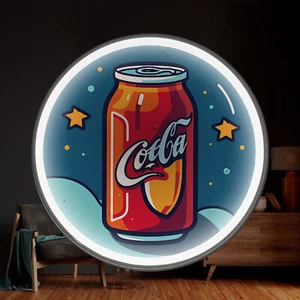 Cartoon Soda Dose Neon Schild rote Coca, Sternenhimmel Hintergrund, weiß leuchten GJ1 - Bild 1 von 6