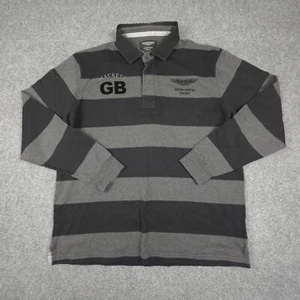 Aston Martin Shirt Mens 2XLARGE Grey Striped Long Sleeve Polo Rugby Size 2XL - Picture 1 of 8