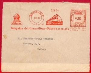 a1039 - SPAIN - Postal History - Red postmark on cover DOGS music records 1935 - Picture 1 of 1