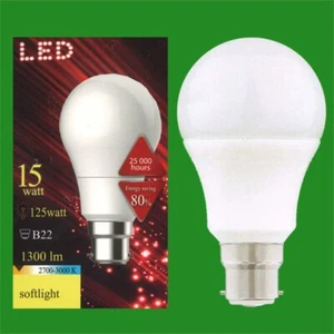 6x 15W (=125W) LED GLS A65 Bayonet Cap BC B22 3000K Soft Light Lamp Bulb - Picture 1 of 1