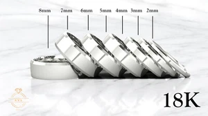 18K White Solid Gold Beveled Edge Wedding Band Ring - Comfort Fit Polished New - Picture 1 of 10