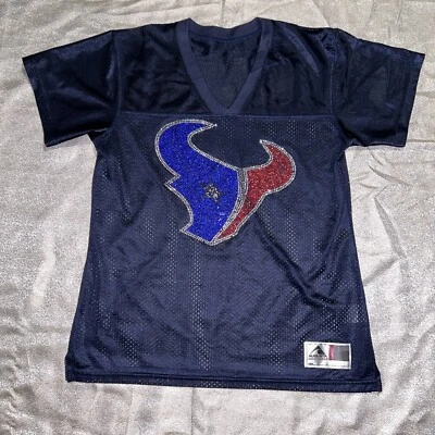 Houston Texans J.J WATT 99 Bling Jersey Lg Navy Top Blouse Women's Athletic Wear - Image 1 of 4