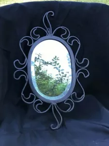 Black Oval Shaped Wrought Iron Accent Mirror, NEW, Ht:15.5, Width:10" - Picture 1 of 5