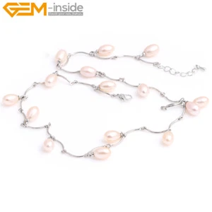 Gold Plated Cultured Freshwater Pearl Beads Choker Necklace Chains Jewelry 18" - Picture 1 of 26