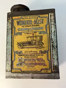 1920s Antique WONDER MIST auto cleanser & polisher TIN one quart NICE111 - Picture 1 of 9