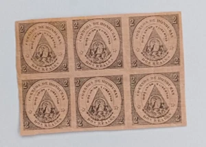 Honduras 1866 block of six 2r Black on red not been hinged.condition as per - Picture 1 of 4
