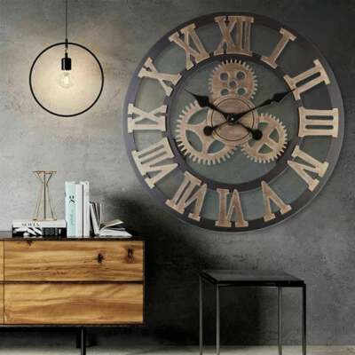 Extra Large Roman Numerals Skeleton Wall Clock Big Giant Open Face Round Home - Image 1 of 4