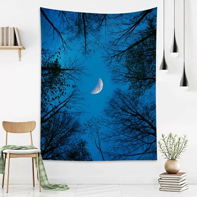 Forest Moon Tapestry Blue Night Sky Scenery Wall Hanging For Living Room Bedroom - Image 1 of 4
