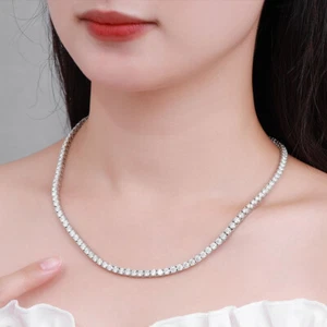 4mm Iced Moissanite Tennis Chain Necklace Women 925 Sterling Silver Pass Tester - Picture 1 of 12