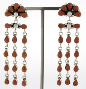 Coral Chandelier Earrings By Navajo Artist Hubert Etsitty - Picture 1 of 3