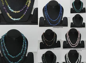 Collier En Perles De Gemmes Naturelles Extra Longues, Fil De Chips Percées - Picture 1 of 13