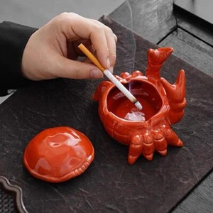Crab Ashtray with Lid – Cute Chinese Tea Pet & Home Decor for Office & Living Ro - Picture 1 of 7