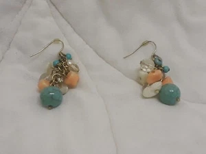 Vintage Enamel Beaded Pink White Blue Dangle Drop Earrings Trans Pride - Picture 1 of 4