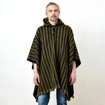 LLAMA LANA HOMBRE UNISEX SUDAMERICANO PONCHO CAPA ABRIGO CHAQUETA CAPA TEJIDA A MANO Foto 1 de 4